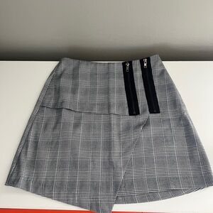 Lush Asymmetrical Plaid Mini Skirt in Gray and Black